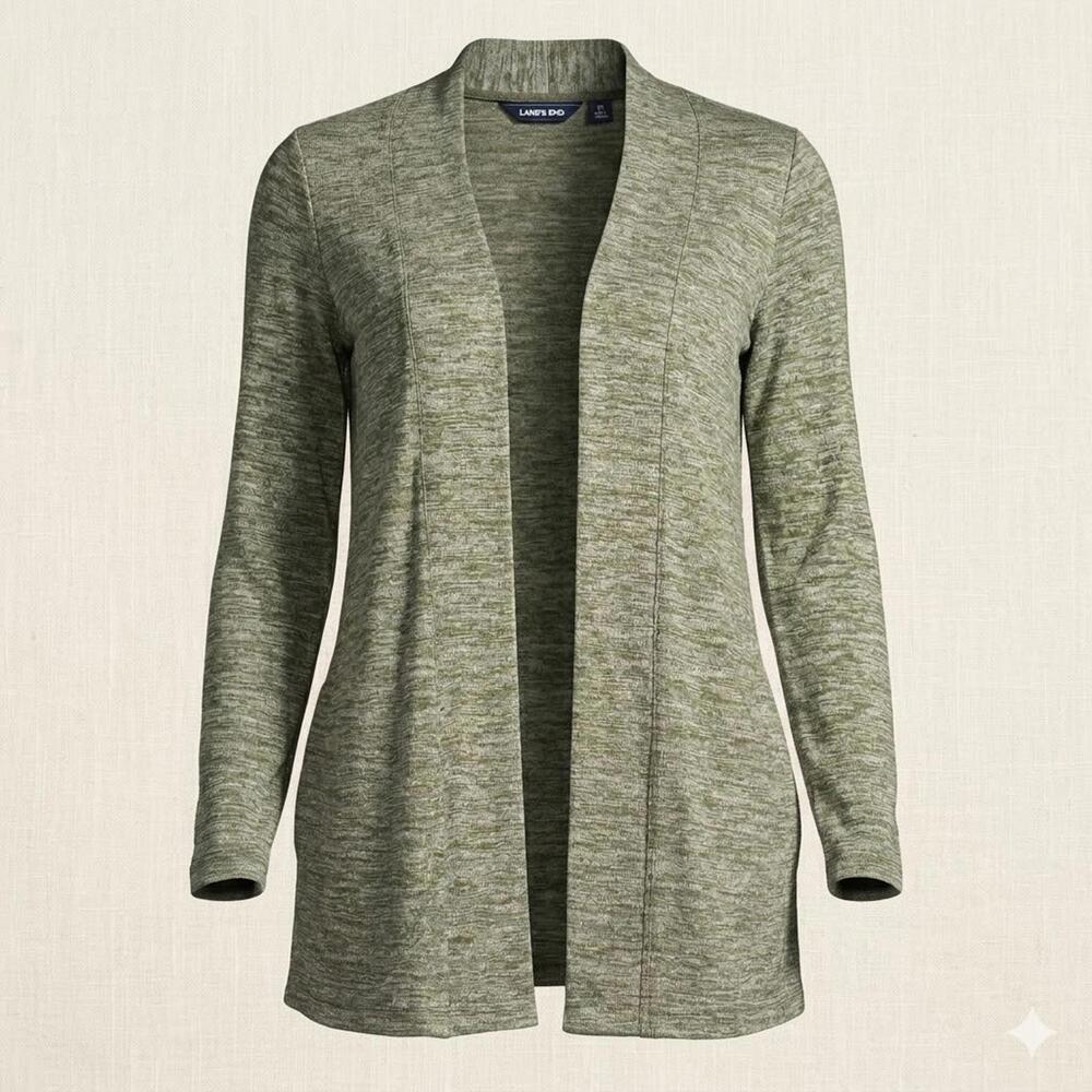 Lands' End Women's Open Front Heather Green Cardigan - XS (2-4)